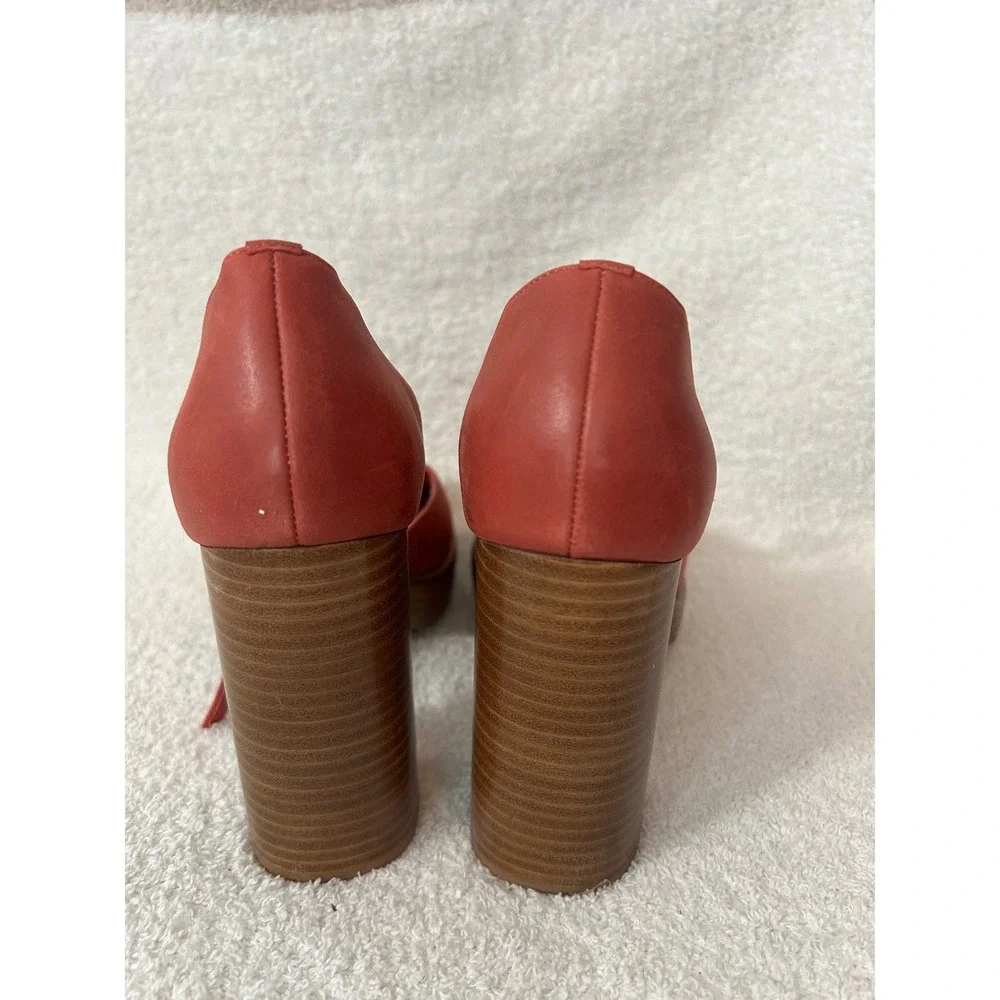 Jeffrey Campbell Red Leather Mary Jane Heels Square Toe Wood Block Size 7